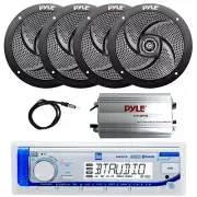 Dual MXD13 Marine Bluetooth Receiver, Amp, 4x 5.25" 180W Black Speakers, Antenna