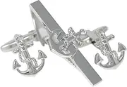 [MENDEPOT] Men Novelty Cufflinks and Tie Bar Set with Gift Box Gold Plane Set Skull and Cross Bones Shirt Accessory Gift