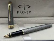 Parker Sonnet Rollerball Pen Grey Grid Gold Clip 0.5mm Fine nib Black Ink No Box