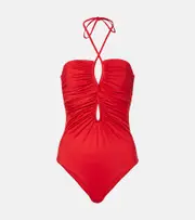 [Johanna Ortiz] Johanna Ortiz Coral Reef gathered swimsuit AU 16 red