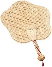 CHILDWEET Handmade Cattail Leaf Fan Elegant Handheld Cooling Accessory for Summer Parties Beach Portable Yellow Five Pointed Star Shape Unique Artisanal Craftsmanship