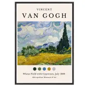 Galrie Van Gogh Wheat Field with Cypresses Art Print - Post-Impressionist Masterpiece, Black Frame, 70 x 100cm (28 x 40inch)