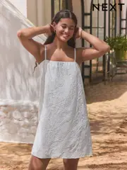 White Summer Sparkle Cornelli 100% Cotton Mini Dress (AT5685) | $83