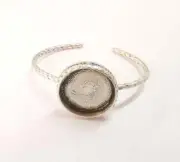 Hammered Round Silver Bracelet Blanks Cuff Adjustable AntiqueSilver Brass G16018