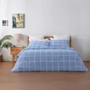 Dreamaker 225TC Cotton Washed Comforter Set Checkered-Blue (Queen,King)