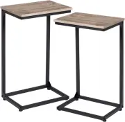 AMHANCIBLE C Shaped End Table Set of 2, Couch Tables That Slide Under, Greige