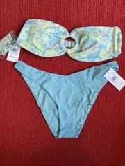 Rvca Mix Match Bikini Set Floral Teal Detachable Straps Size M/10 Retail$100+