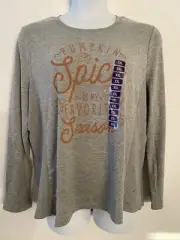 Womens Modern Canvas Pullover Stretch Shirt Top Pumpkin Spice Gray Size XXL