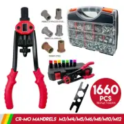 Heavy Duty Nutsert Tool Kit Rivnut Riveter Rivet Nut Gun 1660pcs M3-12 Mandrels