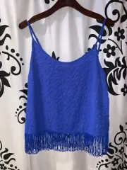NWT Lilly Pulitzer Naeem top Brilliant Blue Spaghetti Strap fringe Size M $98