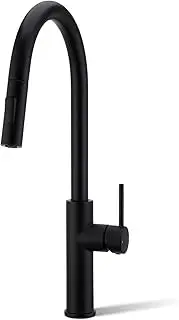 ACA International WELS Kitchen Tap, High Arc Pull Out Black Kitchen Tap 2 Mode Spray Kitchen Mixer Tap, 360° Swivel Kitchen Laundry Sink Taps Faucet(Matte Black)