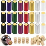 Swpeet 190Pcs 8 Colors PVC Heat Shrink Capsules and Natural Straight Wine Bottle Cork Stopper Assortment Kit, Wine Shrink Wrap Wine Bottle Corks for Wine Bottles Ornament Making Arts and Crafts