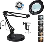 15X 10X Magnifying Glass with Light and Stand, 2 in 1 Magnifying Desk Lamp with Clamp & Base, 5 Color Modes Dimmable with Swing Arm, LED Lighted Magnifier Light for Reading, Repair, Craft, Close Work