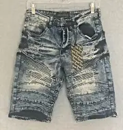 NEW! Encrypted Urban Denim Shorts Mens 30 Blue Acid Wash Faded Jorts MSRP $40