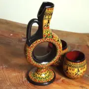 HANDMADE Hittite design pottery Wine decanter Small - YELLOW or BLACK