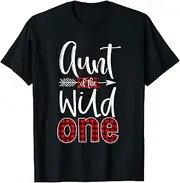 [X.Style] Aunt of The Wild One Shirt Plaid Lumberjack 1st Birthday Tee ds065 T-Shirt (M) Black