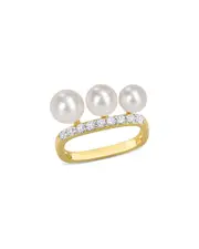 Rina Limor Gold Over Silver 0.41 ct. tw. White Topaz 6-7.5mm Pearl Ring