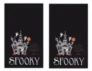 Set of 2 Embroidered Spooky Halloween House on Black Kitchen Towel by C&F Home