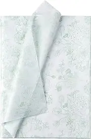 WRAPAHOLIC Green Floral Tissue Paper - 60 Sheets 14 x 20 Inch Vintage Green White Flower Tissue Paper Bulk for Wedding Birthday Bridal Shower Art Craft Tea Party Favor Decoration