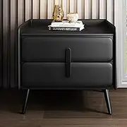 Wooden Nightstand, Bed End Table Raised Edge Design, PU Finish Bedside Table, 2 Drawers Night Stand, for Bedroom/Living Room/Sofa Side Table(Black A,35cm/13.7")