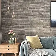 FunStick Taupe Brown Grasscloth Peel and Stick Wallpaper Textured Self Adhesive Brown Rattan Contact Paper for Cabinets Removable Faux Grasscloth Wallpaper for Walls Dresser 15.8"x80"