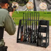 Gun Rack 10-Slot Wooden Rifle Rack with Pistol Rack Floor Standing Shotgun Rack