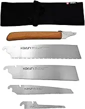 KAKURI Japanese Pull Saw Set of 4 - Standard Woodworking Hand Saw Kit (Universal 10-1/2", Semi-Fine 10", Rough Cut 8-1/4", Keyhole 4") with Oil-Finished Red Oak Handle and Wrap Case, Made in JAPAN