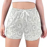 [GuoChe] Running Shorts Floral Swirl Ornamental Gray High Waisted Active Shorts with Liner Work Out Shorts for Soccer