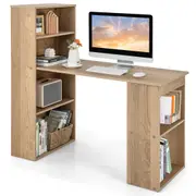 Giantex Computer Desk Home Office Workstation w/6-tier Storage Shelves & Bookcase Gaming Desk Writing Table Brown