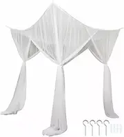 Bed Curtains,White Polyester Full Size Canopy Bed Curtains 74.8 X 82.7 X 94.5in 4 Corner Canopy Square Bed Canopy,Bed Curtain Canopy for Bedroom Decoration