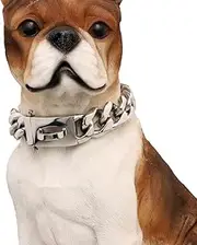 Chain Dog Collar with Secure Snap Buckle,Cuban Link Dog Collar,Chew Proof Heavy Duty Pitbull Collar (Steel, One Size)
