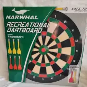 Narwhal Magnetic Dartboard Set 15.5 Inch Dart Board with 6 Magnetic Darts New