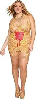 [Dreamgirl] Plus Size Garter Slip & G-String 13407X - Floral