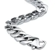15mm 8.66'' High Polished Stainless Steel Cuban Link Chain Curb Bracelet Mens