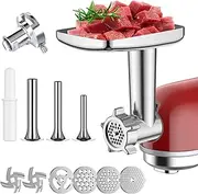[Cofun] Meat Mincer Accessory for Kenwood Kmix KMX750 and Chef KVC85, Suitable for Kenwood Stand Mixer, Includes 3 Sausage Stuffer Tubes and 4 Types of Chopper Plates (with Adapter)