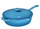 5 Qt Cast Iron Skillet with Lid Turquoise Enameled Non Stick Frying Pan for C...