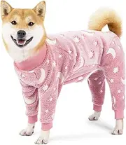 Plush Dog Pajamas for Cold Weather 4 Legs Clothes Dog Stretch Good Fit Fit Medium and Large Dog Onesie Warm Soft Pet Romper Winter (Pink, XL)