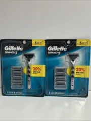 2 Pack NEW Gillette Mach3 Razor Handle + 5 Cartridges EACH - 2 Handles, 10 Blade