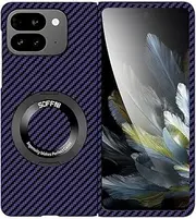 Jarttarn Compatible with Google Pixel 9 Pro Fold Case, Slim Hard PC Case [Compatible with Mag-Safe] Carbon Fiber Magnetic Cover with Stand for Google Pixel 9 Pro Fold (Purple)