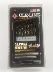 CLE-LINE 15 Piece Black And Gold Drill Bit Set #C18131 MADE IN USA