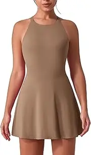 [OMEWEE] Women's Tennis Dress Sleeveless 2-in-1 with Built-in Bra & Shorts Pockets Active Yoga Golf Dress