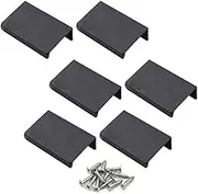 LICTOP 6 Pack 50mm/1.96" Flat Black Aluminum Finger Edge Pull Concealed Handle for Home Kitchen Door Drawer Cabinet