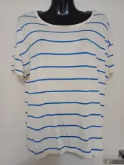 SIZE M WOMENS BEIGE BLUE STRIPE SHORT SLEEVE DROP SHOULDER EMERSON TEE TOP