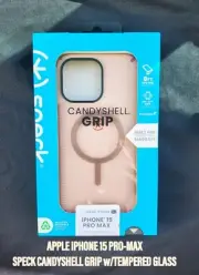 Speck iPhone 15 Pro Max CANDYSHELL GRIP BEIGE CREAM CASE/with TEMPERED GLASS