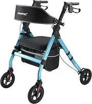 Genki 4 Wheel Rollator Walker Aluminum with Seat for Seniors Lightweight Rolling Walking Trolley Folding Elderly Blue