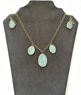 Argento Vivo Sterling Vermeil Aqua Chalcedony Necklace & Dangle Earring Set
