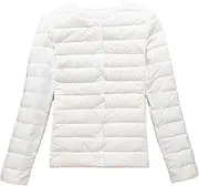 [Generic] Women's Packable Light Down Jacket Short Lightweight Puffer Coat Water-Resistant Fall Coat with Round Neck