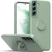 [Eabhulie] Galaxy S21 FE 5G Case, Slim Silicone Rubber Shockproof Case Cover with Ring Holder Stand for Samsung Galaxy S21 FE 5G Mint Green