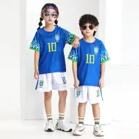 在飛比找蝦皮購物優惠-【桃園出貨】巴西兒童足球服套裝10號內馬爾小學生足球衣訓練服