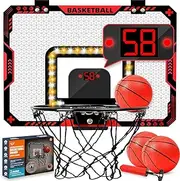 BATURU Over-The-Door Mini Basketball Hoop Indoor with LED Lights, Electronic Scoreboard & Cheering Sounds – Interactive Basketball Hoop for Boys, Teens & Kids Ages 6-12